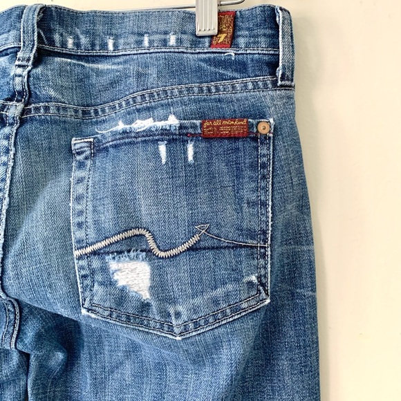 7 For All Mankind Crop Straight Leg Distressed Jeans - Picture 5 of 6